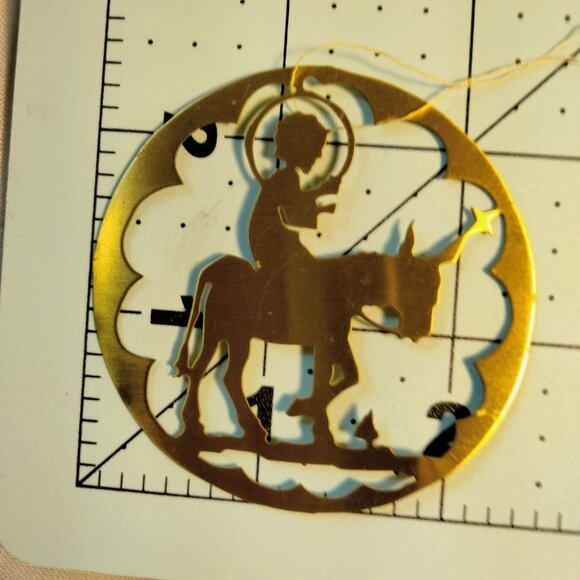 Vintage Brass Christmas Ornament Germany Donkey Baby Jesus - Picture 2 of 2